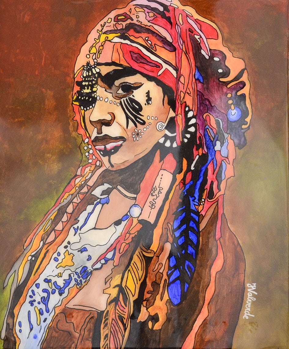 Peinture acrylique résine "Femme tsigane" dim. 46x38