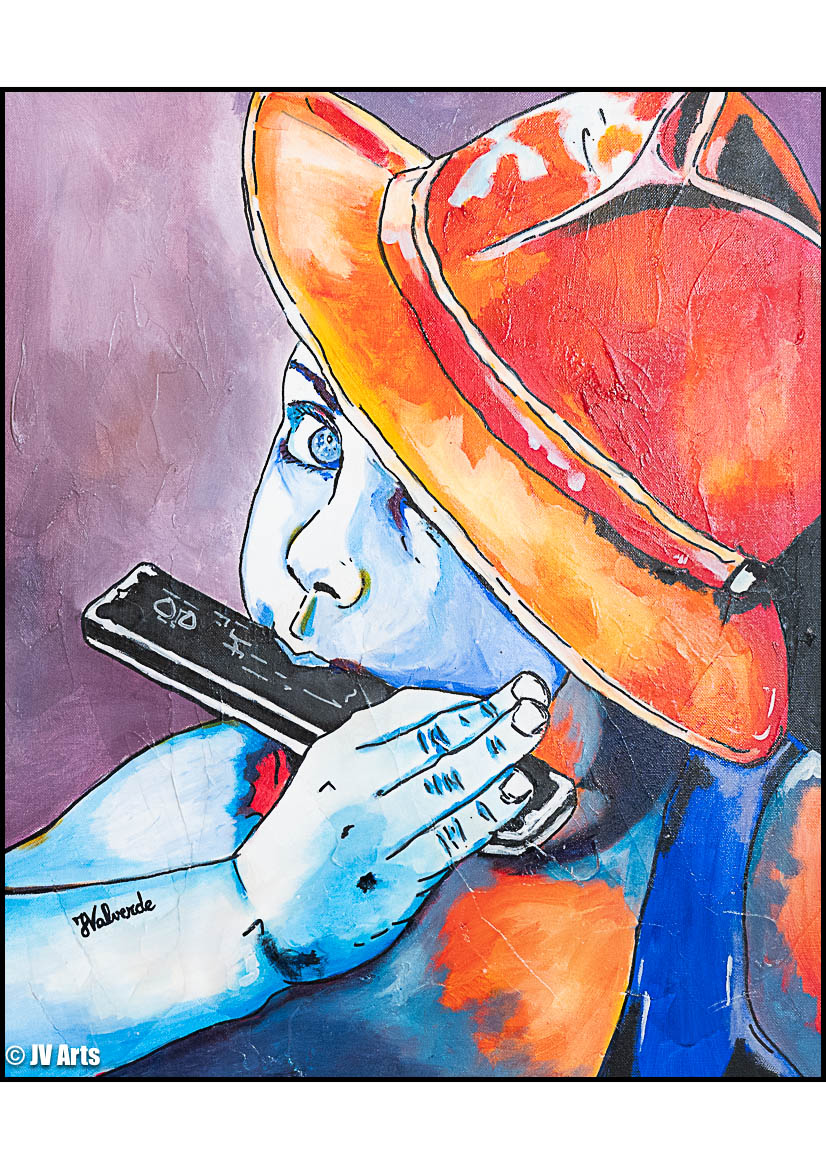 Peinture acrylique "Enfant à l'harmonica" dim. 61x50