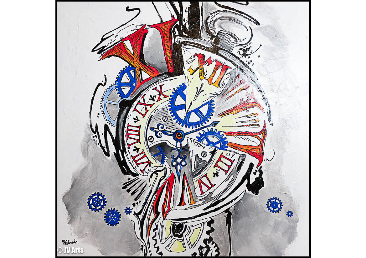 Peinture acrylique "Explosion de montre" dim. 100x100