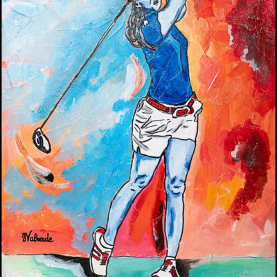 Peinture acrylique "Femme golfeuse" dim. 55x46