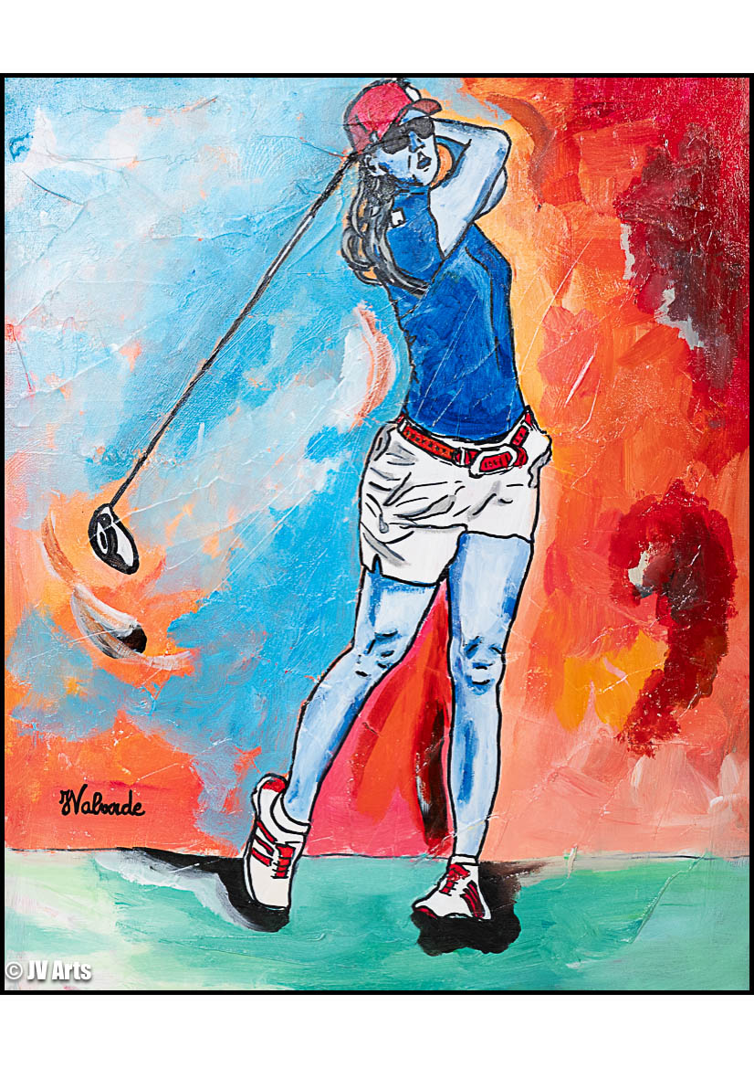 Peinture acrylique "Femme golfeuse" dim. 55x46