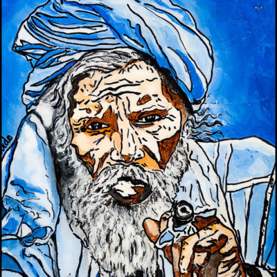 04 Peinture acrylique résine "Homme du desert" dim. 46x38