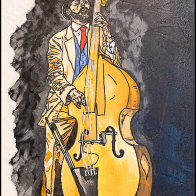 Peinture acrylique "Joueur de contrebasse" dim. 55x46