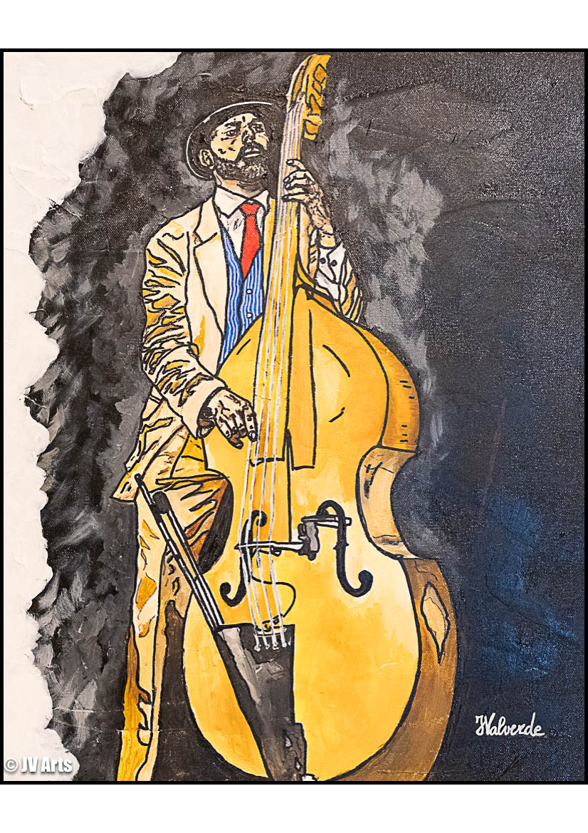 Peinture acrylique "Joueur de contrebasse" dim. 55x46