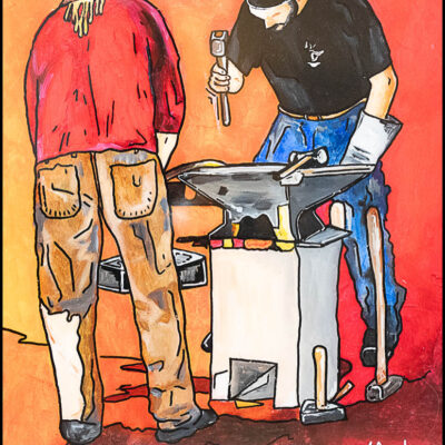 Peinture acrylique résine "Les forgerons" dim. 61x50