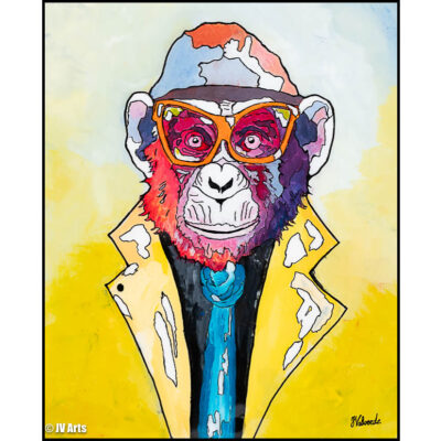01 Peinture acrylique résine "Monsieur le singe" dim. 46x38