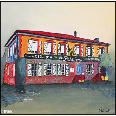 Peinture à l'huile  "Restaurant Les Palmiers" dim. 30x3O