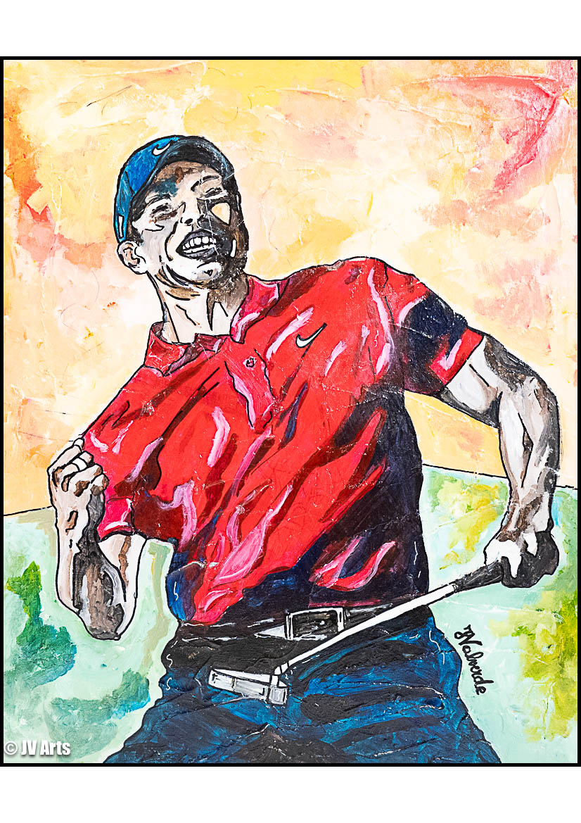 Peinture acrylique "Tiger Woods" dim. 55x46