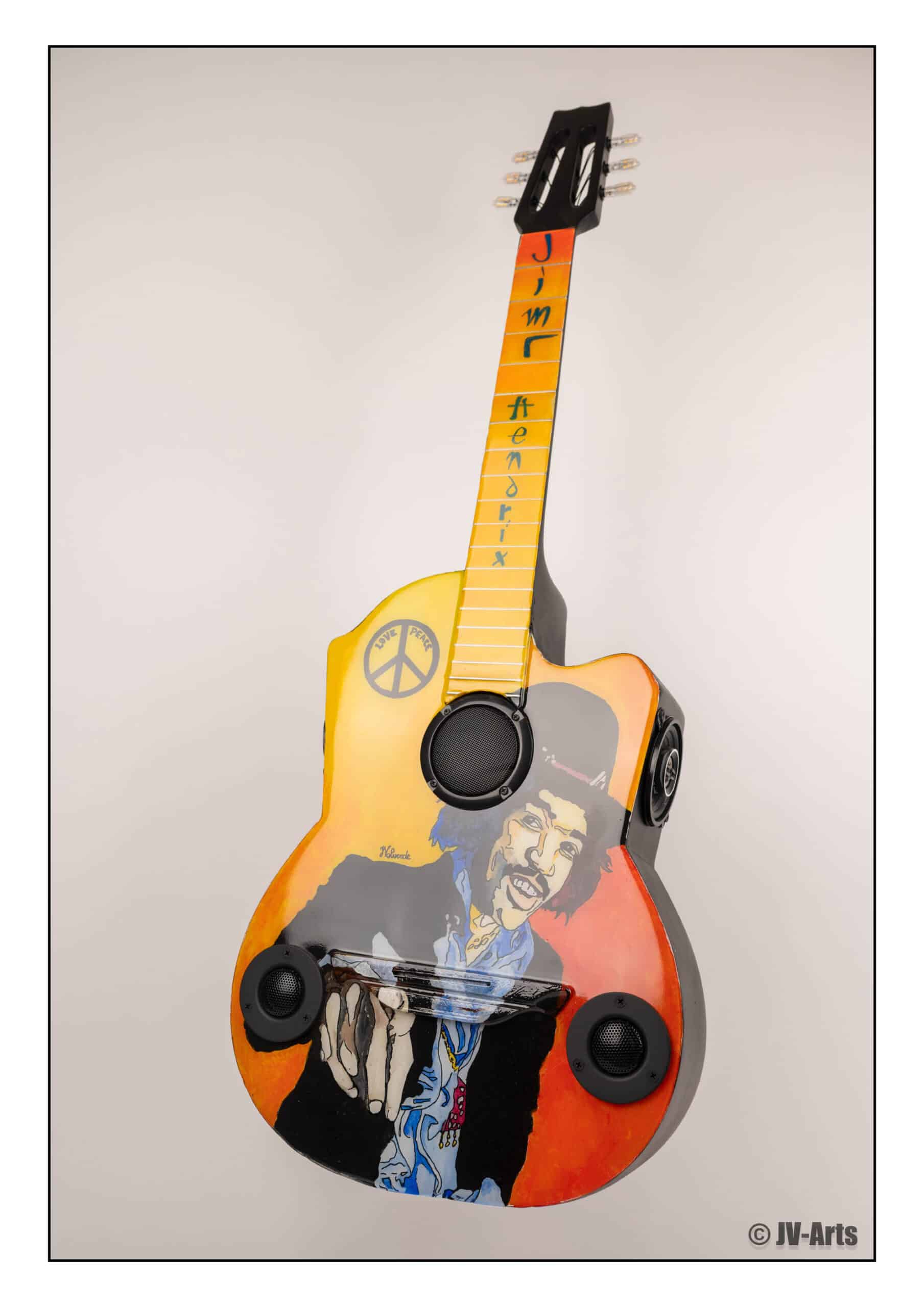03 Guitare décorée "Jimi Hendrix" avec éclairage Led et enceintes Bluetooth – Image 2