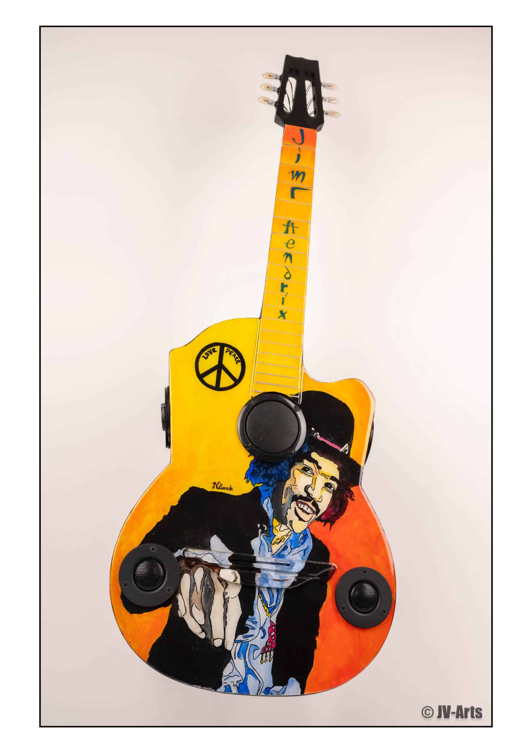 03 Guitare décorée "Jimi Hendrix" avec éclairage Led et enceintes Bluetooth