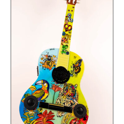 10 Guitare décorée "Tigre" avec éclairage Led et enceintes Bluetooth