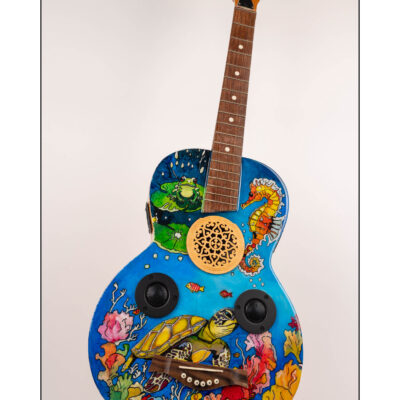 09 Guitare décorée "Tortue" avec éclairage Led et enceintes Bluetooth